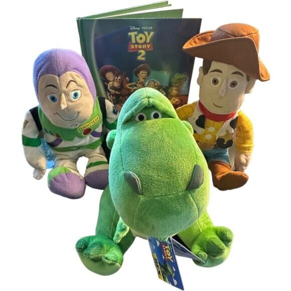 Disney Pixar Toy Story 2 Kohls Cares Rex Woody Buzz Lightyear Plush Book Set - Picture 1 of 11